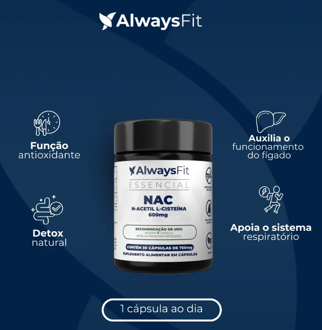 N-Acetil L-Cisteína NAC 600mg precursor glutationa 30 cápsulas sem sabor primewellia