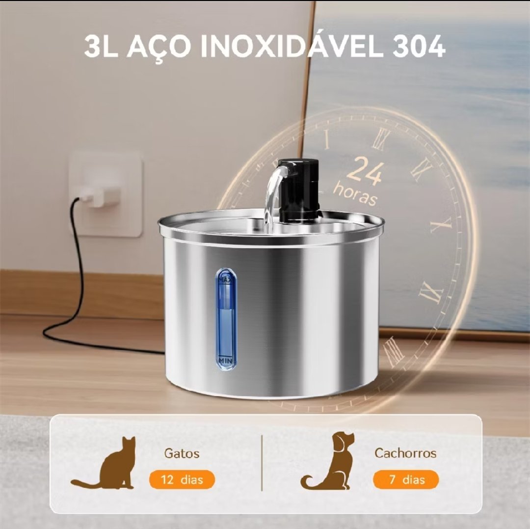 loja pet para gatos bebedouro inox 3L silencioso