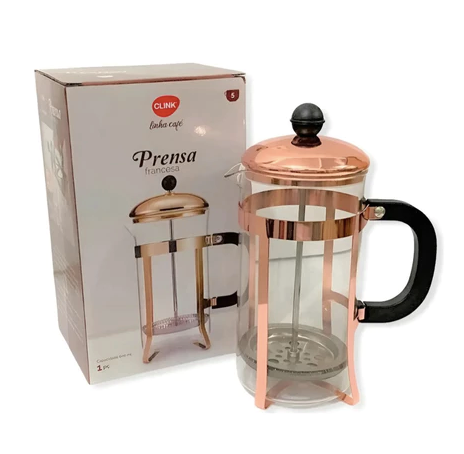 Cafeteira Prensa Francesa Rose Gold Vidro Aço Inox 600ml