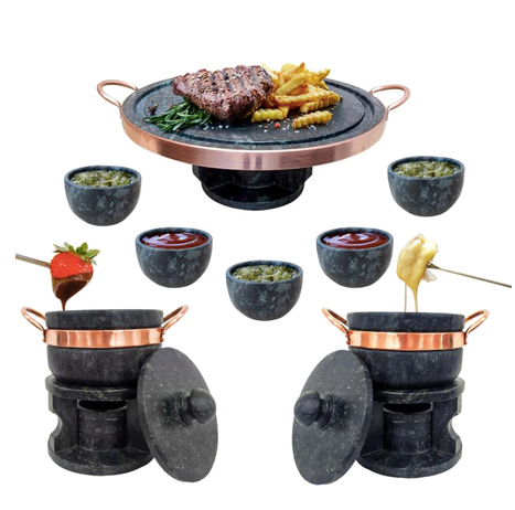 Fondue 23cm com Cumbucas para Molhos Pedra Sabão Arte Nativa