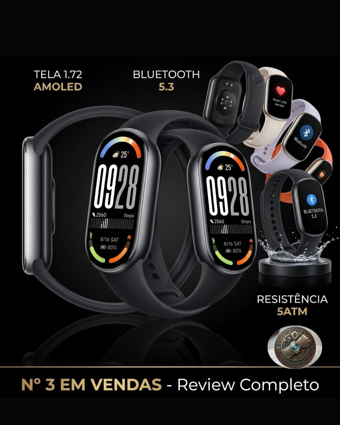 Xiaomi Smart Band 10 preto pulseira fitness AMOLED 1.72 polegadas