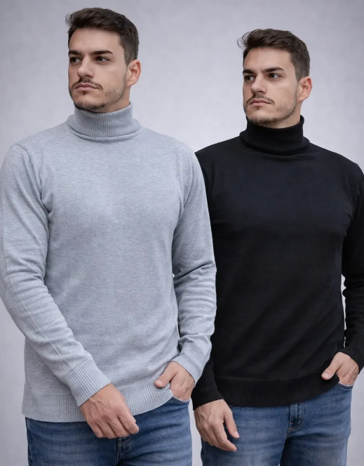 Kit 2 Blusas de Frio Masculina Suéter Lã Gola Alta Tricô inverno masculino 2026