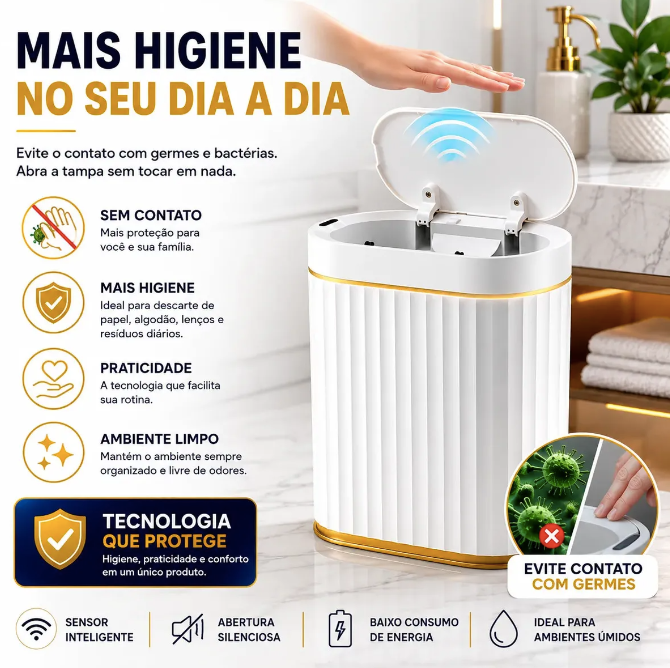 Lixeira Automática Sensor Inteligente 7L Sem Toque Banheiro