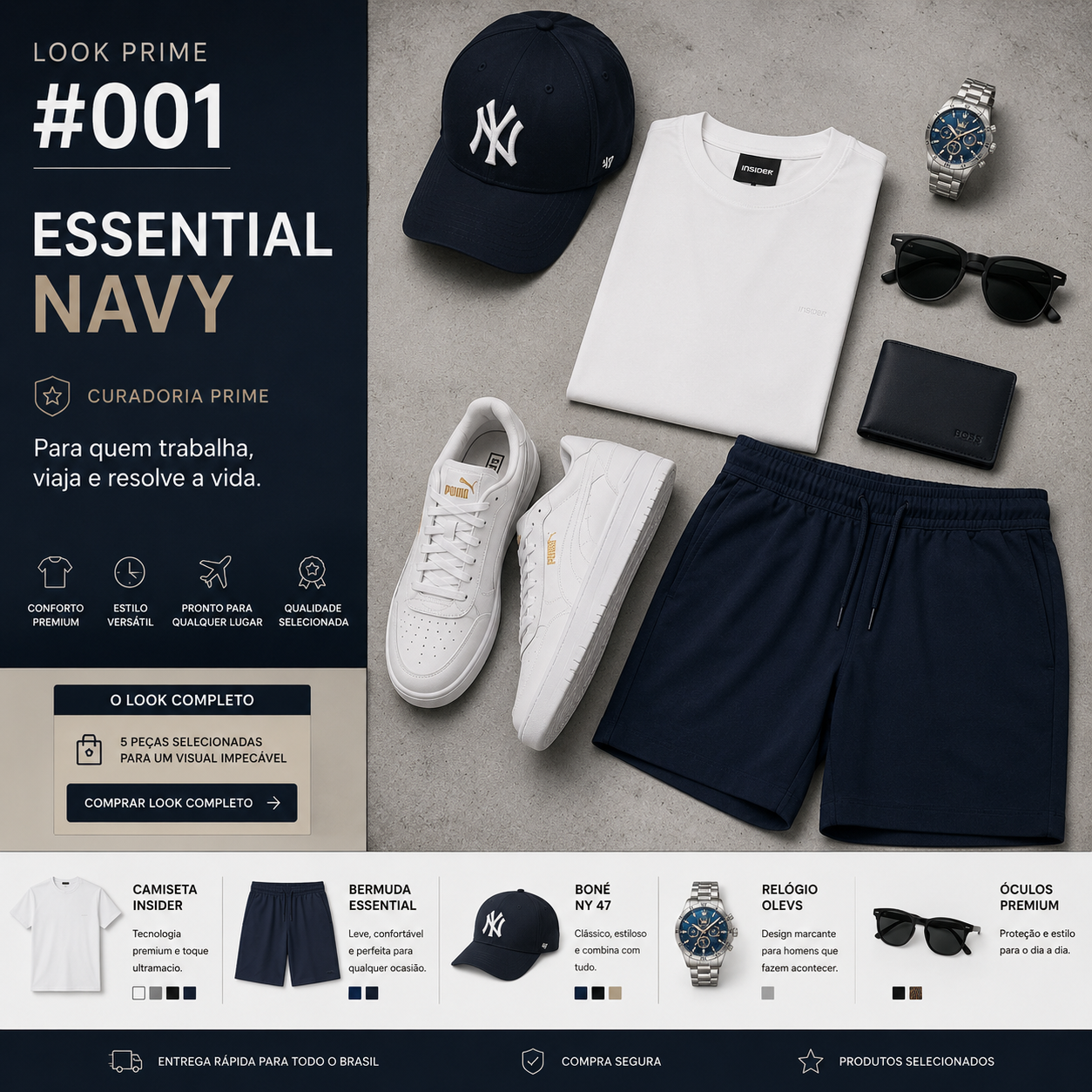 Look Prime Machonaria Essential Navy curadoria masculina