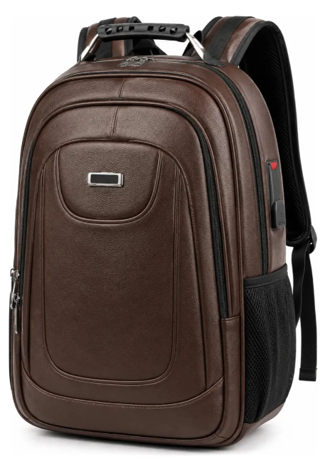 Mochila Couro Marrom Executiva Notebook 15.6 Reforçada