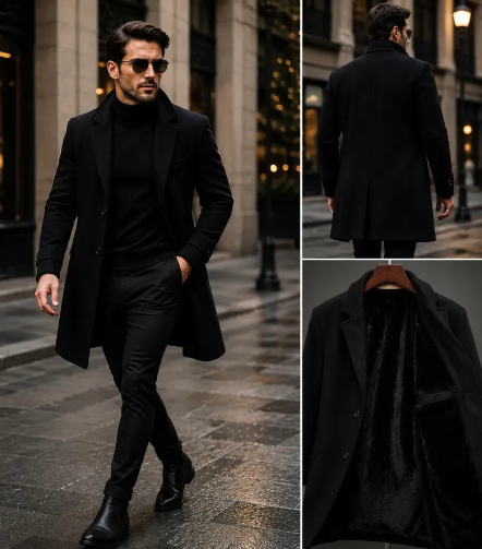 Sobretudo Masculino Elegante Gabardine Duplo Longo inverno masculino 2026