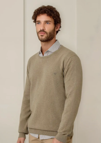 Suéter Dudalina Tricot Crewneck Melange Cotton Cáqui inverno masculino