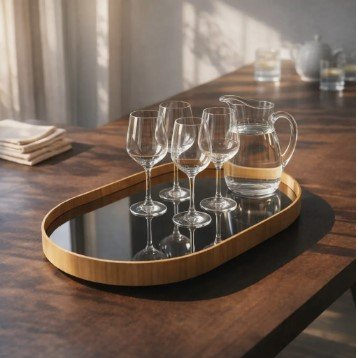 Bandeja Espelhada Decorativa Oval Madeira Laminada