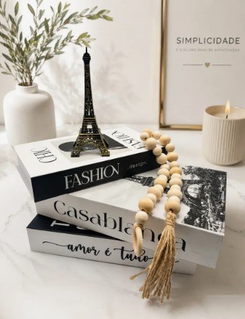 Kit 3 Livros Fake Decoração Torre Eiffel Colar 60cm