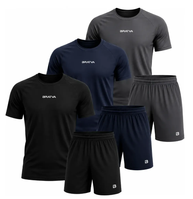 Kit 3 Camisas Térmicas Bratva Dry Fit 3 Shorts Academia UV50 masculino